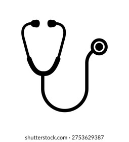 Diseño de ilustración plana de Vector de silueta de estetoscopio. Icono de estetoscopio, Vector de estetoscopio Signo gráfico para aplicaciones médicas, sanitarias y de diagnóstico, Doctor Icon aislado. Tratamiento, médico, iconos del hospital.