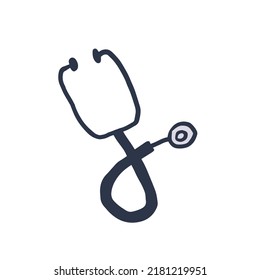 Stethoscope Simple Hand Drawn Vector Illustration. Hand Drawn Medicine Tool Design In Doodle Style. Health Care, Diagnosis, Disease Topic Concept, Logo, Medical Symbol