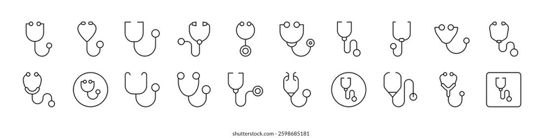 Stethoscope Simple Isolated Line Icons Collection. Editable Stroke. Suitable for Web Sites, Books, Cards, Apps