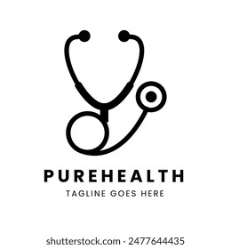 Stethoscope in simple and minimalist design. Black is used for logos in the medical sector, clinics, hospitals or health products