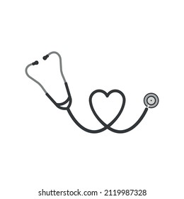 Stethoscope simple vector illustration. Stethoscope and heart together health design.