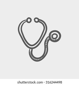 Stethoscope sketch icon for web, mobile and infographics. Hand drawn vector dark grey icon isolated on light grey background.