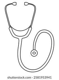 Stethoscope. Sketch. Medical diagnostic device. Vector illustration. Outline on isolated white background. Doodle style. Coloring for kids. Mechanism for listening to sounds from the chest. 