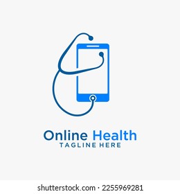 Stethoscope and smartphone for online healthcare logo design