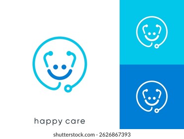 stethoscope smile logo. happy people health medical logo design inspiration