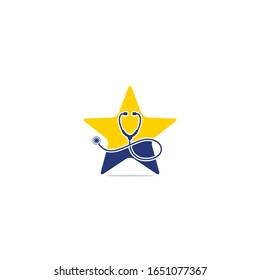 Stethoscope with star medical vector logo design.