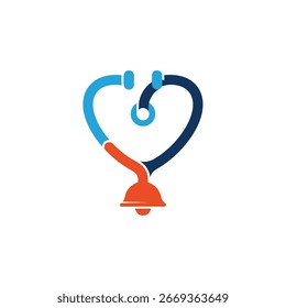 Un estetoscopio se estiliza en forma de corazón, con una campana en la parte inferior.
