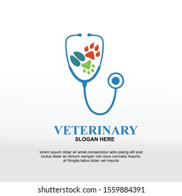 stethoscope symbols. Vector logo silhouette  incorporate with Animals footprints. Animal feet silhouette. It's good for pet shop, pet house, clinic, care, or other pet activity.