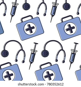 stethoscope syringe first aid kit healthcare pattern image 