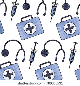 stethoscope syringe first aid kit healthcare pattern image 