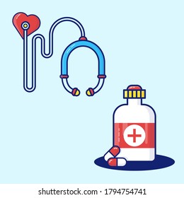 stethoscope and tablets vector design