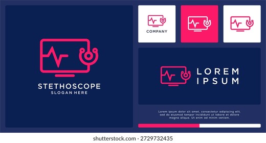Stethoscope Tech Logo Design Template.