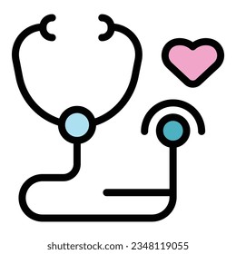 Vector de contorno del icono de prueba de estetioscopio. Embarazo médico. Color de resultado femenino plano