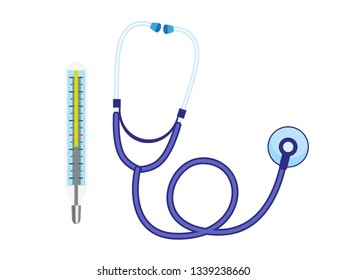 Stethoscope thermometer icon. Flat illustration of stethoscope thermometer vector icon for web design