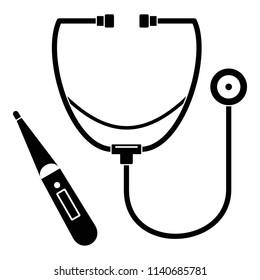 Stethoscope, thermometer icon. Simple illustration of stethoscope, thermometer vector icon for web design isolated on white background