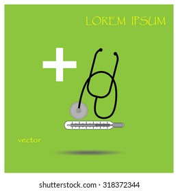 Stethoscope and thermometer. Medical concept. Vector