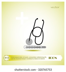 Stethoscope and thermometer. Medical concept. Vector