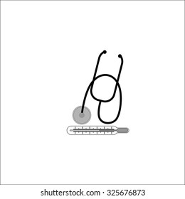 Stethoscope and thermometer. Medical concept. Vector