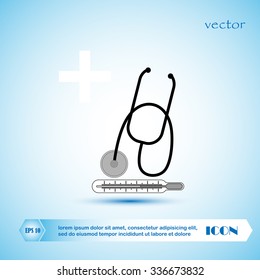 Stethoscope and thermometer. Medical concept. Vector
