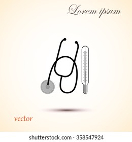 Stethoscope and thermometer. Medical concept. Vector