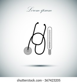Stethoscope and thermometer. Medical concept. Vector