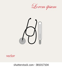 Stethoscope and thermometer. Medical concept. Vector