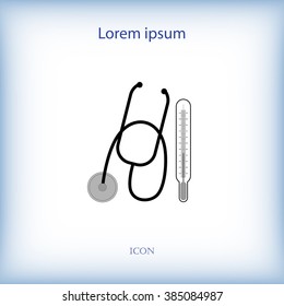Stethoscope and thermometer. Medical concept. Vector