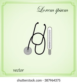 Stethoscope and thermometer. Medical concept. Vector