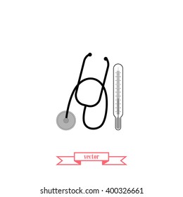 Stethoscope and thermometer. Medical concept. Vector