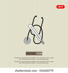 Stethoscope and thermometer. Medical concept. Vector