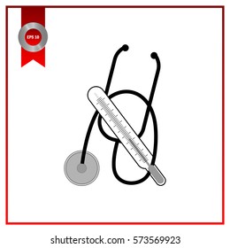 Stethoscope and thermometer. Medical concept. Vector