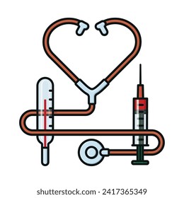 Stethoscope, thermometer and syringe isolated, vector illustration for Doctors Day on March 30. Medical tools symbol.