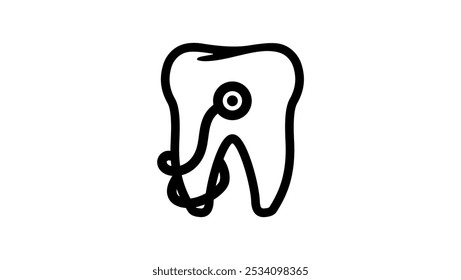 Stethoscope and Tooth, Black Isolated Silhouette