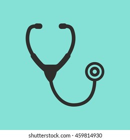 Stethoscope vector icon. Black illustration isolated on green background for graphic and web design.