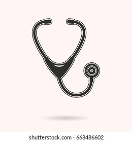 Stethoscope vector icon. Black illustration isolated on white background for graphic and web design.