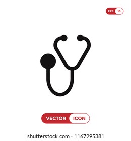 Stethoscope vector icon. Diagnostic symbol. Doctor item, hospital pictogram, flat vector sign isolated on white background. Simple vector illustration for graphic and web design.