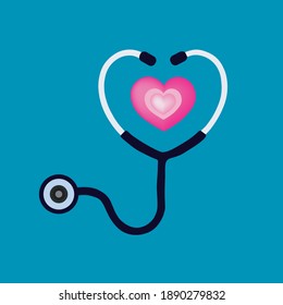 Stethoscope vector icon with the heart . medical equipment illustration.