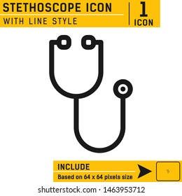 Stethoscope vector icon isolated on white background. Doctor, hospital, medicine, medical, vector icon with line style. Easy to change size. Icon neatly designed on pixel perfect 64X64 size grid