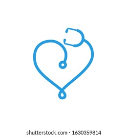 Stethoscope vector icon logo design isolated on heart shape. Health checkup tool vector icon
