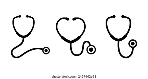 Stethoscope vector icon set. Health care and medicine worker symbol. Stethoscope sign isolated on white background.