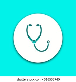 Stethoscope vector icon with shadow. Round button for website or app.