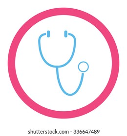 Stethoscope vector icon. Style is bicolor flat rounded symbol, pink and blue colors, rounded angles, white background.