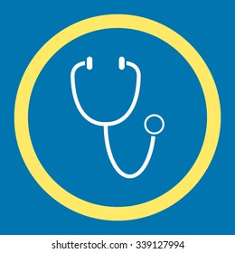 Stethoscope vector icon. Style is bicolor flat rounded symbol, yellow and white colors, rounded angles, blue background.