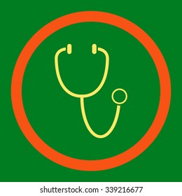 Stethoscope vector icon. Style is bicolor flat rounded symbol, orange and yellow colors, rounded angles, green background.