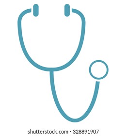 Stethoscope vector icon. Style is flat symbol, cyan color, rounded angles, white background.
