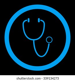 Stethoscope vector icon. Style is flat rounded symbol, blue color, rounded angles, black background.