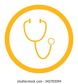 Stethoscope vector icon. Style is flat rounded symbol, yellow color, rounded angles, white background.