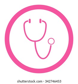 Stethoscope vector icon. Style is flat rounded symbol, pink color, rounded angles, white background.