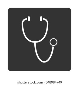 Stethoscope vector icon. Style is flat rounded square button, white and gray colors, white background.