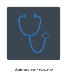 Stethoscope vector icon. Style is flat rounded square button, smooth blue colors, white background.
